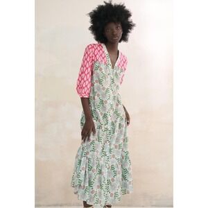ZARA The Paloma Floral Printed Midi Dress Button Front Contrast Print Medium